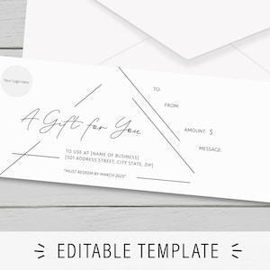 DIGITAL DOWNLOAD Modern Gift Certificate Black & White Geometric Editable and Printable Template