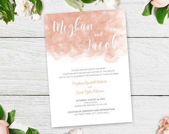 Beautiful Wedding Invitation Template Watercolor Peach with Classy Calligraphy