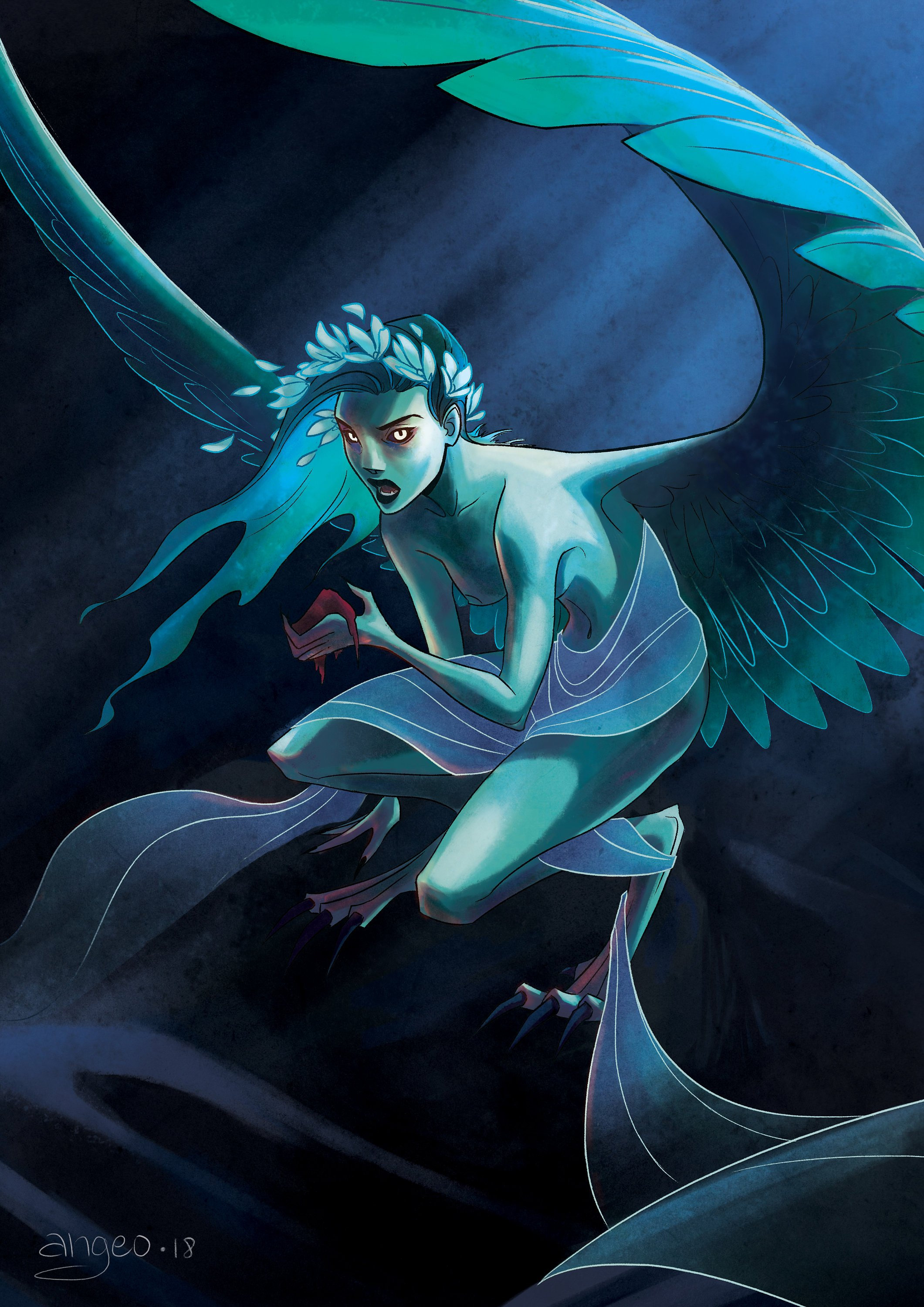 Siren: Original Art Print Digital Illustration/ Mythology/ Creature/  Character Design/ Angeo/ Drawing 