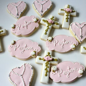 1 doz Baptism Cookies*First Communion Cookies *Pink & Gold Cookies*Decorated Custom Cookie*Personalized Cookies*Confirmation Cookies