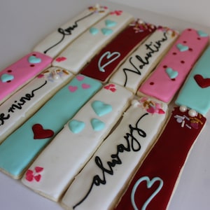 Valentine&#39;s Day XLarge Cookie Sticks*Valentine Heart Cookies*Custom Decorated Cookies*Valentine Party Cookie*Kids/Teacher Valentine Gift Box