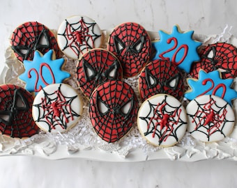 Spiderman Birthday Cookies, Superhero Party Treats (1 Dozen)