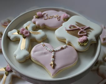 Baptism Cookies: Pink & Gold Decorated Sugar Cookies (1 Dozen)