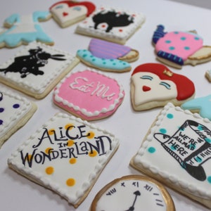 1 Doz. Alice in Wonderland Inspired Cookies*Custom Decorated Personalized cookie*Onederland Cookies*Off with her head*We&#39;re all mad here