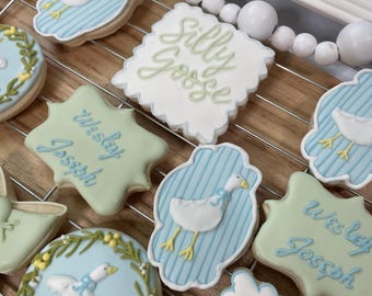 Silly Goose Baby Shower Cookies, Custom Decorated Sugar Cookies, Set of 12