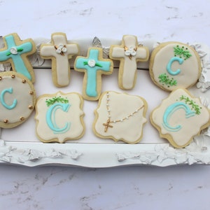 1 doz Initial Baptism Cookies*First Communion Cookies *Ivory Cross Cookies*Blue Cross*Decorated Cookie*Custom Cookies*Confirmation Cookies