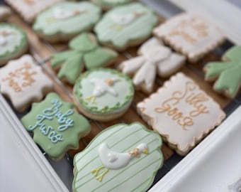 Personalized Baby Shower Cookies | Custom “Silly Goose” Sugar Cookies | Gender Neutral Baby Shower Favors | Decorated Baby Cookies Set Of 12
