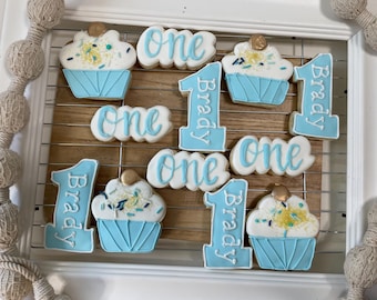 First Birthday Cookies, Personalized Cupcake Party Favors (1 Dozen)