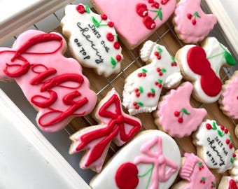 Cherry On Top, Baby Shower Cookies, Pink Bow Decorations (1 Doz.)