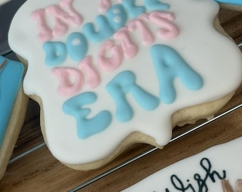 Double Digit Era Birthday Cookies, Personalized 10th Birthday Sugar Cookies, Custom Tween Birthday Cookies, Pink Blue Party Favors (1 doz)