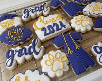 Graduation Cookies, Class of 2026, LSU Tigers - ANY COLOR Theme - set of 12