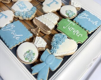 Hand-Decorated Hydrangea Bridal Shower Cookies, Custom Wedding Engagement Party Treats
