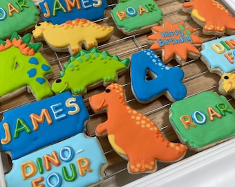 Dinosaur Birthday Cookies: Custom Sugar Cookies, Personalized Dino Party - 1 Dozen