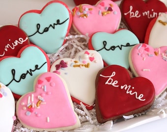 Valentine Heart Cookies, Custom Decorated Gift Box