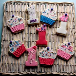 1 doz First Birthday Cookies*Cupcake Party *Birthday Girl Cookies*First Birthday Cookies* Personalized Cookies*decorated Cookie*party favors