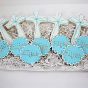 1 doz Baptism Cookies*1st Communion Cookies *Custom Decorated Cookies*Personalized Initial Cookies*Blue Cross Cookies* Party Favor Gifts*