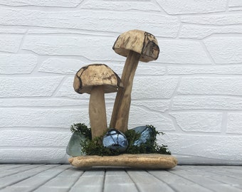 Wooden Mushroom Decor, Goblincore Altar Piece