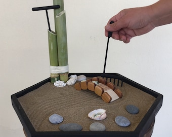 Hexagon zen garden table Meditation garden sand with tools