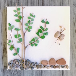 Sea glass art 8x8&quot; Pebble art family Handmade lover gift