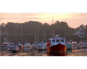 Fishing Boats in the Ocean Harbor Tile Mosaic -003- Sublimated Decor, Interchangeable Tiles, Display Options Available