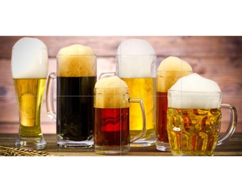 Several Beers in Glasses Tile Mosaic -002- Sublimated Decor, Interchangeable Tiles, Display Options Available