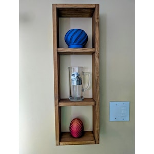Long Wall Box with 2 Shelves - Color Options Available - Rustic Wood Frame, Floating Box Shelves, Plant Display, Shadow Box, Minimalist