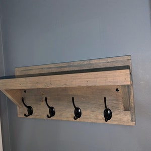 Rustic Wood Wall Hanging Coat Rack with Shelf Color Size Options Available Great for Towels, Leashes, Keys, Hats, etc image 3