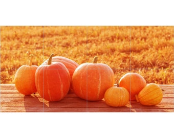 Fall Pumpkin in a Field Tile Mosaic -004- Sublimated Decor, Interchangeable Tiles, Display Options Available