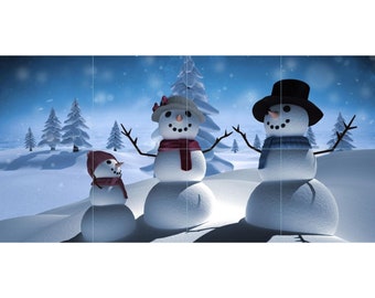 Family of Snow People Tile Mosaic -003- Sublimated Decor, Interchangeable Tiles, Display Options Available