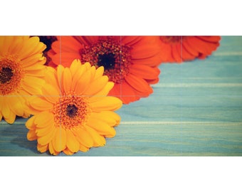 Gerbera Daisy Tile Mosaic -001- Sublimated Decor, Interchangeable Tiles, Display Options Available