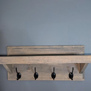 Rustic Wood Wall Hanging Coat Rack with Shelf Color Size Options Available Great for Towels, Leashes, Keys, Hats, etc image 2