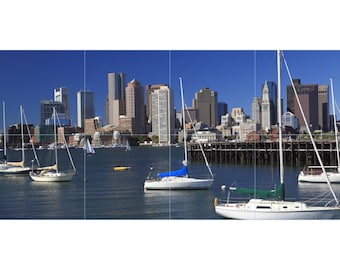 Boston Skyline with Sailboats Tile Mosaic -001- Sublimated Decor, Interchangeable Tiles, Display Options Available