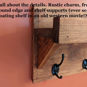 Rustic Wood Wall Hanging Coat Rack with Shelf Color Size Options Available Great for Towels, Leashes, Keys, Hats, etc image 7