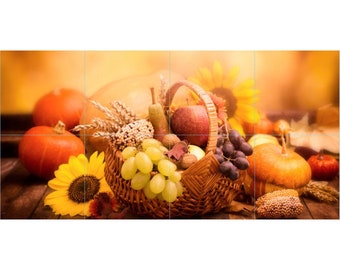 Fall Harvest Basket Tile Mosaic -003- Sublimated Decor, Interchangeable Tiles, Display Options Available