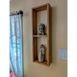 Long Wall Box with 1 Shelf - Color Options Available - Rustic Wood Frame, Floating Box Shelves, Plant Display, Shadow Box, Minimalist