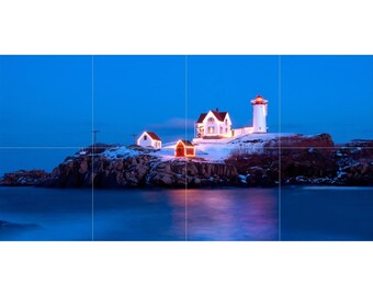 Cape Neddick Nubble Light Lighthouse Christmas Tile Mosaic -007- Sublimated Decor, Interchangeable Tiles, Display Options Available