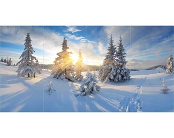 Snow Covered Sunrise Tile Mosaic -001- Sublimated Decor, Interchangeable Tiles, Display Options Available