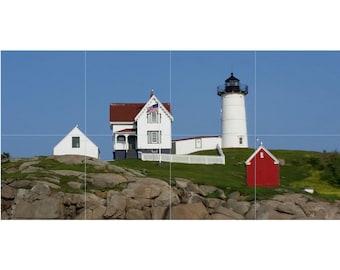 Cape Neddick Nubble Light Lighthouse Tile Mosaic -005- Sublimated Decor, Interchangeable Tiles, Display Options Available