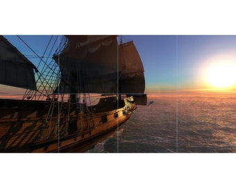 Tall Ship Sailing the Ocean Tile Mosaic -002- Sublimated Decor, Interchangeable Tiles, Display Options Available