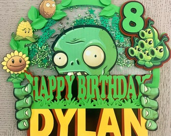 Plant vs Zombies cake topper. Shaker cake topper . Plant vs Zombies Party. Personalized cake topper. Custom Birthday party ideas. Gamer boy