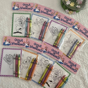 Alice in Wonderland Party Favor Kit: Personalized Coloring Pages and Crayons, Custom Gift, Mad Hatter Party Ideas