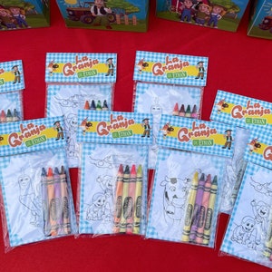 Kit para colorear bolsas de recuerdo de La Granja de Zenón. Recuerdo personalizado de la Granja de Zenón, páginas y crayones personalizados, ideas para fiestas campestres.