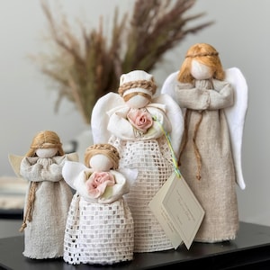 Set of Holy Family of Believers. Protective Linen Handmade Guardian Angel figurines. Gift set of 4 Rag dolls Ukrainian Motanka style.
