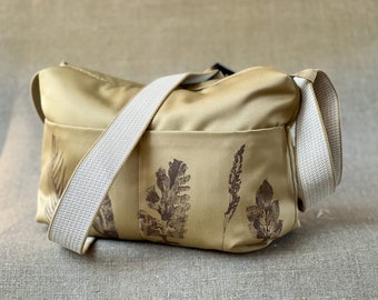 Cotton Olive Shoulder Bag featuring genuine plant eco-printing