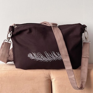 Natural print bag. Cotton Shoulder and Crossbody Bag real Feather eco-printing. Made in Ukraine bag. Changeable Bag Strap.