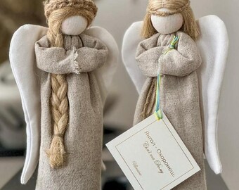 Linen Guardian Angel Dolls, Ukrainian Lucky Charm Couple
