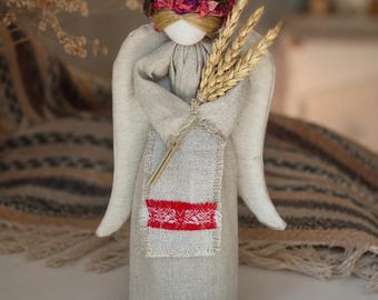 Guardian Angel of Family and Home. Woven fabric rag doll Ukrainian style Motanka. Symbolic ornament that protects. Rustic style doll