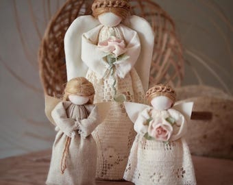 Holy Family Guardian Angels Figurines Mom and Сhilds. Faceless Angel Rag Dolls. Ethnic Motanka Dolls Ukrainian Design. Christian Gift