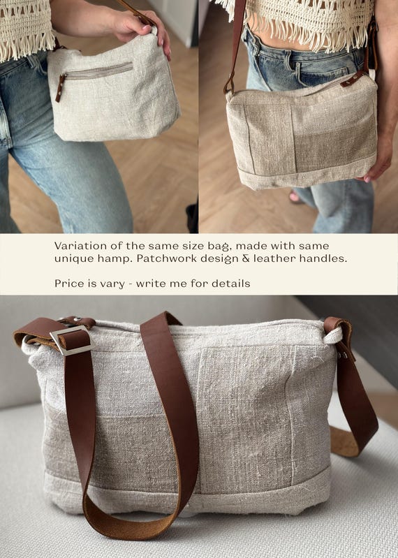 Eco-printed Linen Shoulder Crossbody Bag - Medium Purse Real