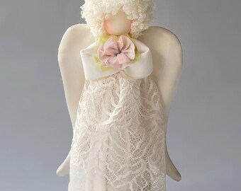 White Lace Guardian Angel Doll, Ukrainian Motanka Figurine